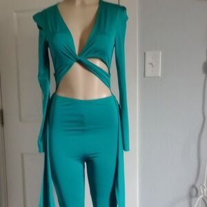 Fashion Nova Turquoise Twist-Front Jumpsuit